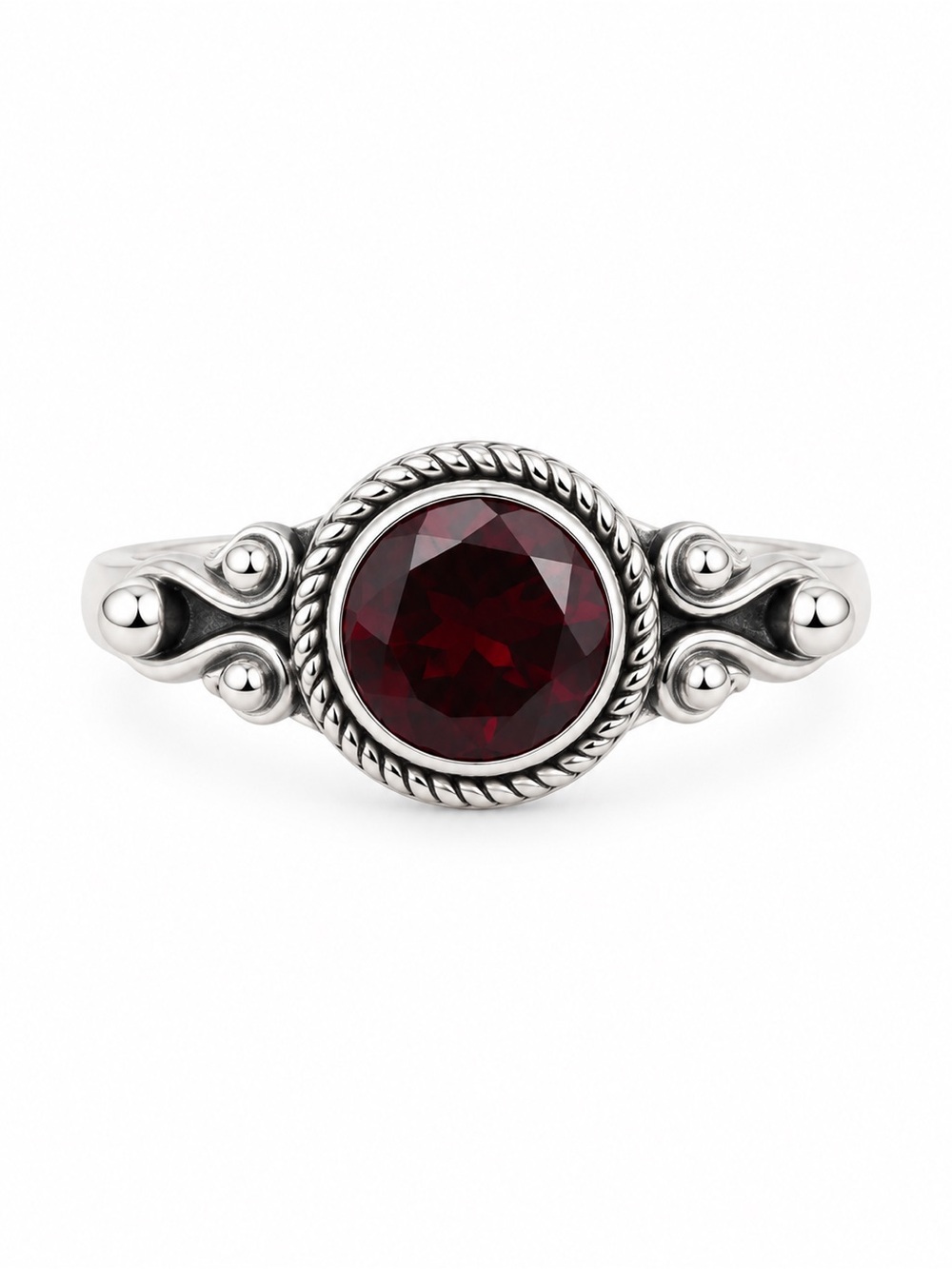 Garnet Round Vintage Style Ring (S925)